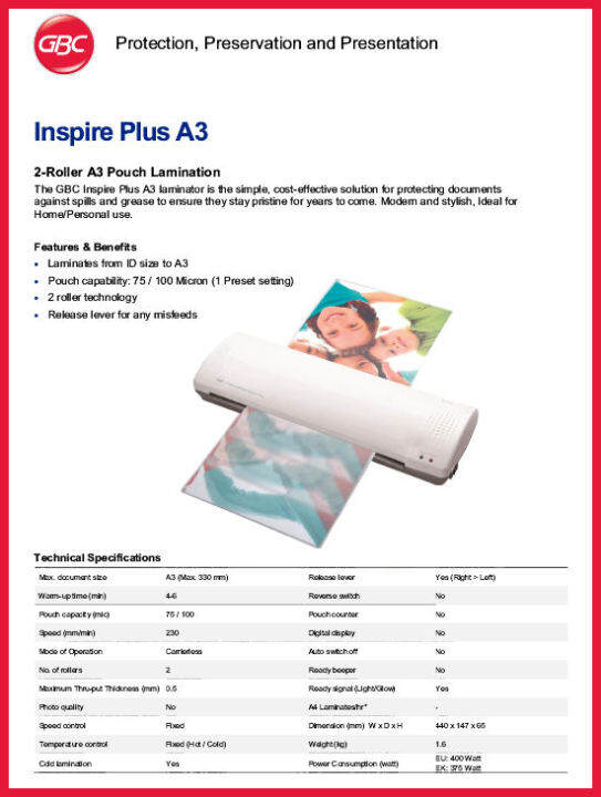 GBC Inspire Plus Laminating Machine A3 Size Laminator Laminating