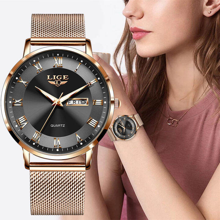 lige-women-watch-celet-quartz-clock-movement-simple-waterproof-rose-gold-stainless-steel-mesh-ladies-watches-relogio-feminino