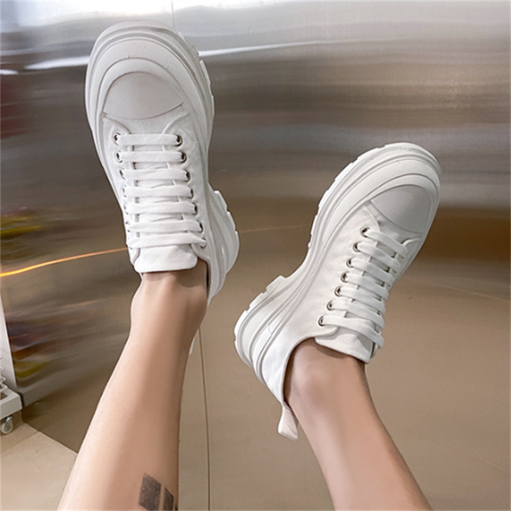 amandad-stores-รองเท้าผู้หญิง-ผ้าใบพื้นหนาเสริมความสูงใหม่-รองเท้าสีขาวขนาดใหญ่-รองเท้าผ้าใบสตรี-preppy-แบบผูกเชือกลำลอง-ส่งจากประเทศไทย