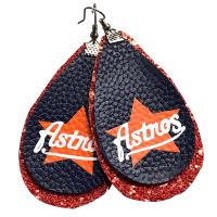 New Gillter Astros Baseball Fans Faux Leather Earrings Houston Layered Tear Drop Earrings Lightweight Earrings Made To Order