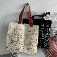 COD DSFGERERERER 2021 art design cute animal hand-painted illustration shoulder bag schoolbag literary retro large capacity canvas bag female Dazhuang