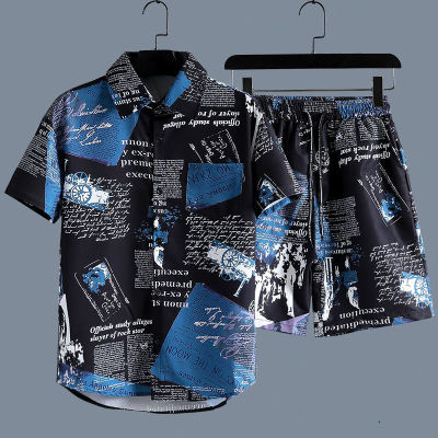 ❧ hnf531 Mens Hawaiian Beach Short Sleeve Flower Shirt Suit 2022 Fashion Summer Loose Large Size Retro Trend Shirt