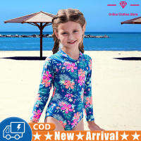 ชุดว่ายน้ำวันพีซสำหรับเด็กผู้หญิง Summer Cute Sun Protection Quick-Drying Long Sleeves Beach Swimsuit