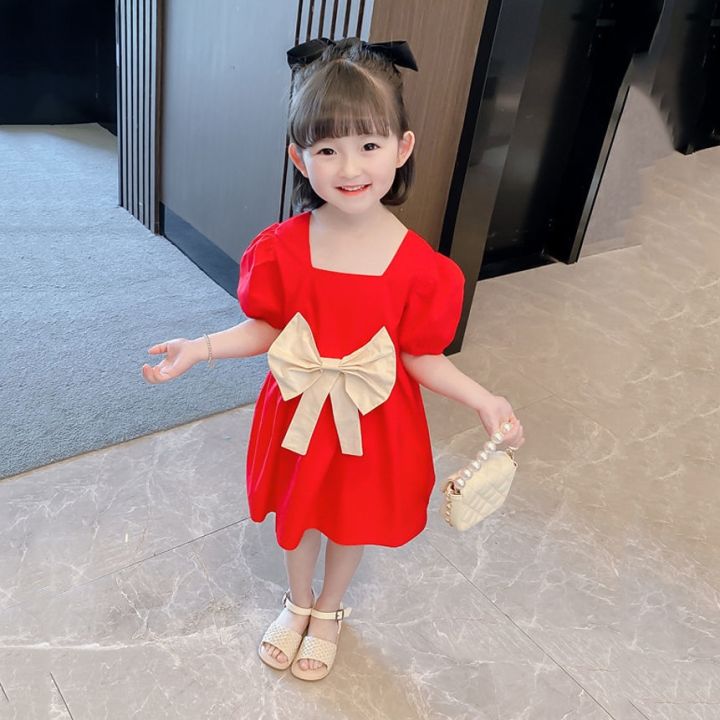 jeansame-dress-girls2022ใหม่ฤดูร้อนชุดบินแขน-thincasualtoddler-ชุดแต่งงานสำหรับเด็กสาว