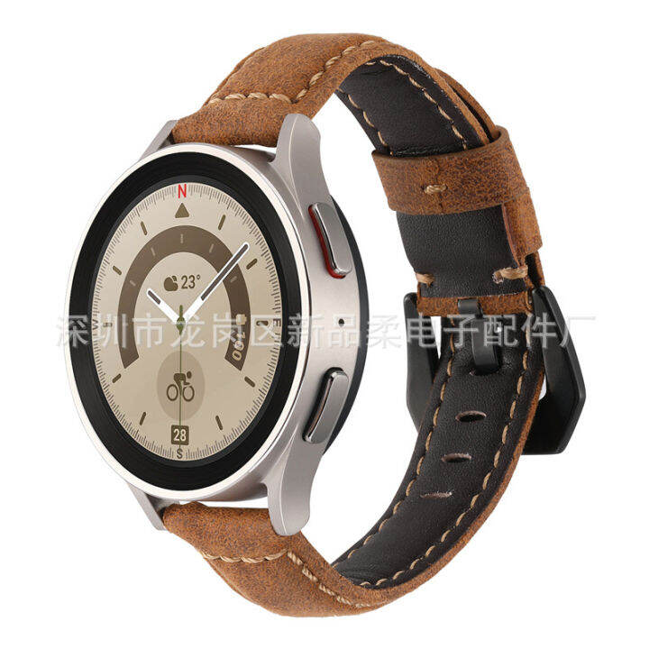 เหมาะสำหรับ-samsung-watch5-pro-สายนาฬิกาหนังแท้ด้าน-galaxy-watch45-สายรัดข้อมือทดแทนหนังแท้