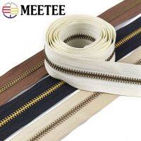 ☃♠▬ Meetee 2/4Meters 5 Metal Zipper Tape Gold Teeth Decorative Zip Repair Kit Bag Jacket Clothes Pocket Sewing Supplies Accessories