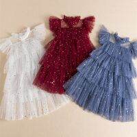 2023 Sequin Party Dress For Girl Shiny Star Pattern Bow Wednesday Carnival Costume For Children Christmas New Year Dress For Kid  by Hs2023