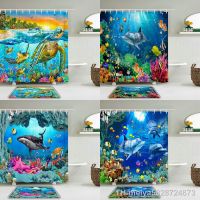 【hot】✶❣☊  2pcs/set Sea Shower Curtain Set Polyester  Non-slip Toilet