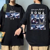 Japan Anime Demon Slayer T Shirt Manga Men Oversized Pure Cotton Tshirt Kimetsu No Yaiba Douma Double Sided Print T Shirts