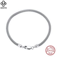 Rinntin Italian 925 Sterling Silver 3.0mm Mesh Popcorn Chain Bracelet for Women Jewelry Female Dating Trendy Accessories TSB65