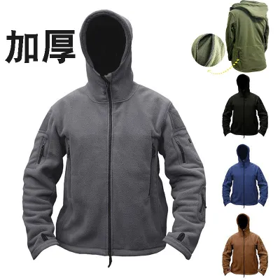 [COD] Cross-border foreign trade European code skin soft shell outdoor warm fleece jacket mens cold-proof assault windbreaker hooded