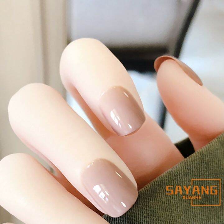 sayang-24pcsset-nail-art-sticker-ins-fashion-nude-color-fake-nails-for-women-short-traceless-nail-patches-with-glue