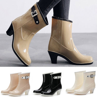 รองเท้าลุยน้ำส้นสูงกันลื่นสไตล์พังค์รองเท้าบูทหน้าฝนกันลื่นสำหรับรองเท้าบูทเล่นหิมะสำหรับผู้หญิง