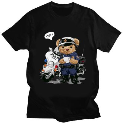 เสื้อยืดลายหมีตำรวจจราจรน่ารักเสื้อยืดพิมพ์ลายสำหรับผู้ชายแฟชั่นเสื้อฤดูร้อนผ้าฝ้าย100% ใหม่คอกลมราคาถูกเสื้อยืดแบรนด์2023เสื้อยืดผู้ชาย Xs-3xl สไตล์ป๊อปยูนิเซ็กซ์