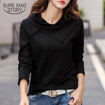 New Spring Cotton Loose Bottom Shirts Women Hooded T-shirt Autumn Fashion Casual Korean Female Long Sleeve Tshirt Tops