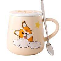 hotx【DT】 440ml Cartoon Pattern Mug  with Lid Couple Cup