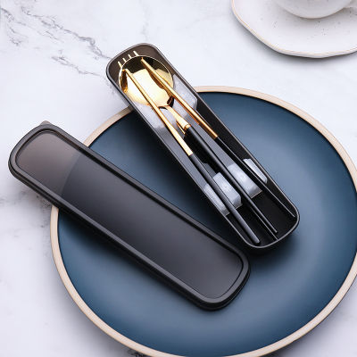 Chopsticks Portable Tableware Three-Piece Stainless Steel Student Steak and Fork Set Travel Nordic Online Influencer Cute Spoon