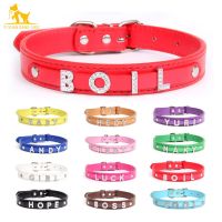 【CW】 12 Colors Custom ID Name Pet Cat Dog Collar Personalized Leather Puppy Collars for Small Medium Large Dog with Rhinestone Letter