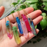 Healing Stone Pendulum Rock Crystal Necklace Stainless Steel Chain Choker Chakra Rainbow Point Natural Quartz Pendant Necklace