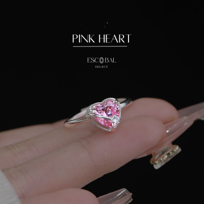 ESCOBAL💕แหวนเงินแท้ Pink Heart  แหวนเพชรสีชมพู แหวนนำโชค แหวนมงคล แหวนผู้หญิง แหวนพลอย แหวนไพลิน แหวนปรับขนาดได้ แหวนแท้