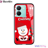 Jizetin เคสสำหรับ Vivo Y27 5G กันกระแทกเคสต้นคริสต์มาสคริสต์มาสซานตาคลอสมนุษย์หิมะกวางกวางใหญ่ปลอกกระจกเทมเปอร์ฝาครอบป้องกัน