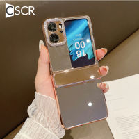 เคสโทรศัพท์กระจกแฟชั่น CSCR สำหรับออปโป้ไฟนด์ N2ฝาพับมีบานพับปกป้องเต็มรูปแบบเคสมือถือสำหรับค้นหา N2พลิกกล้องเพชรแววปลอกคอกันสุนัขเลีย N2flip เคสกันกระแทกแบบชุบ