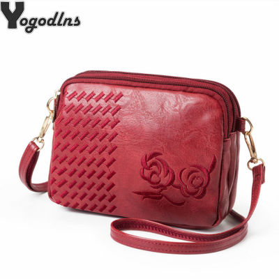 Multifunction Women Embroidery Flower Handbag Lady Crossbody Shoulder Bags for Female Mother Small Multi-zipper Messenger Bags