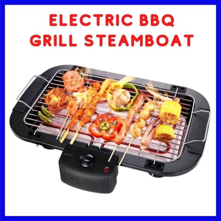 Plass☜☎ Electric Barbecue BBQ Grill Steamboat Hot Pot Pan/ Pemangang