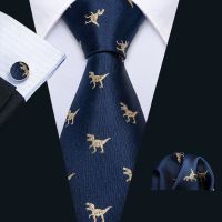 2019 New Arrival Men 39;s Ties Set Dinosaur Pattern Navy Gold Mens Wedding Necktie 8.5cm Necktie Business Silk Ties For Men FA-5191