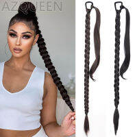 สังเคราะห์ยาวถักผมหางม้าต่อผมด้วยยางรัดธรรมชาติสีดำสีน้ำตาล DIY Tail Hairpiece ids สำหรับผู้หญิง