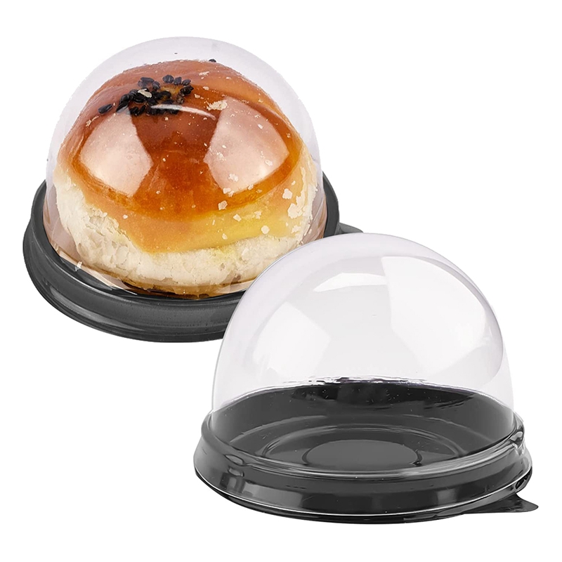 Mini Gâteau En Plastique Clair Container Mooncake Dome Petit Gâteau Boîte Porte-muffin Transparent Unique En Plastique Avec Base Noire 50pcs 