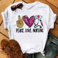 Peace Love Nursing Print T Shirts Ullzang Tshirt 90S Graphic Funny Print Tshirt Tee Gildan