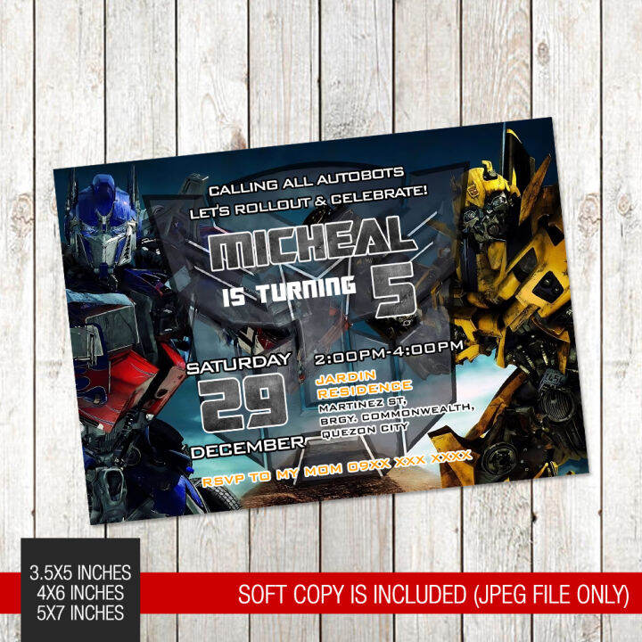 10pcs Transformers Optimus Prime Bumble Bee Themed Birthday Invitation ...