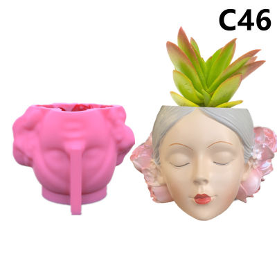 20213D Silicone Molds Girl with flowers Silica Gel Mould Succulent Plant Pot Home Decor DIY Cactus Plaster Clay Resin Craft C46