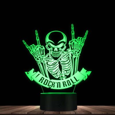 Rock N Roll ตกแต่งอะคริลิค Lighted โคมไฟตั้งโต๊ะ Chic Skeleton Rocker 3D Illusion Night Light Music คนรัก Unique Table Decor