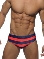 JESSBORN mens European and American fashion striped swimming briefs with cups anti-skid beach sports low waist swimsuit