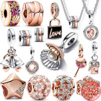 คลาสสิก 925 เงินสเตอร์ลิงประกาย Rose Gold Ocean Heart Dangle Charm Fit Pandora Moment สร้อยข้อมือและสร้อยคอ DIY เครื่องประดับ-Naoei