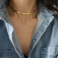 【DT】hot！ Punk Flat Snake Chain Choker Necklace Gold Color Neck Chains Jewelry Chocker 2021