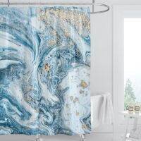 Abstract Blue Stripe Shower Curtain Ink Painting Luxurious Liquid Marble Texture Bathroom Home Decor Polyester Cloth Curtains