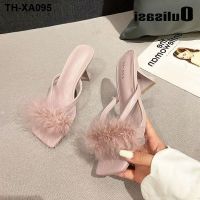 Oulisasi French high-heeled shoes maomao sandals fairy female shoes wear summer wind cool black sandals slippers