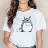 Totoro ผู้หญิง T เสื้อ Miyazaki Hayao การ์ตูนสั้นเสื้อยืดหญิง Tee Studio Ghibli Streetwear Y2k เสื้อผ้า Tops