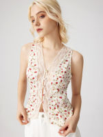 Cider Floral V-neck Lace Button VestTH