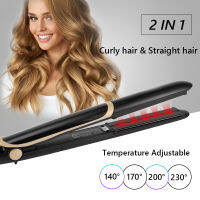 ที่หนีบผมตรง2 In 1 Heated Professional Hair Flat Irons Curling Brush Gold Titanium Alloy Hair Straightening Flat Iron