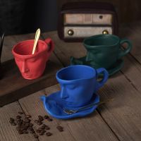 European style bar creative gift sculpture couple mug exquisite matte ceramic coffee cup and saucer set