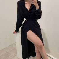 Gagarich Women Dress 2021 Spring Autumn Korean Elegant Temperament Ladies Lapel Single-Breasted Tie-Waisted Shirt Vestidos