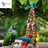 MIJIUDOU ทำจากไม้ เชือกฝ้าย ป้องกันการกัด สำหรับนกแก้ว cockatiels conures ทนต่อการสึกหรอ ที่แขวนแขวน ของเล่นฉีกนก บันไดปีนนก คอนเชือกนก ของเล่นเคี้ยวนกแก้ว