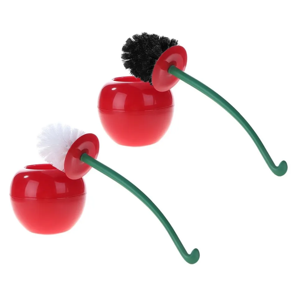 Red Cherry Toilet Brush Holder Set Bathroom Cleaning Kit Brushes