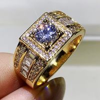 US Size 8-13 Hot Sale Sparkling Luxury Jewelry 925 Silver&amp;Gold Fill Round Cut White 5A Zircon Promise Party Wedding Men Ring Set