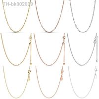 ℗ Rose Gold Beaded Curb Sliding Anchor Clasp Chain Adjust Basic Necklace For Fashion 925 Sterling Silver Charm DIY Jewelry