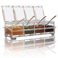 4pcs Clear Seasoning Rack Spice Pots Acrylic Seasoning Box Storage Container Condiment Jars Cruet with Cover and Spoon